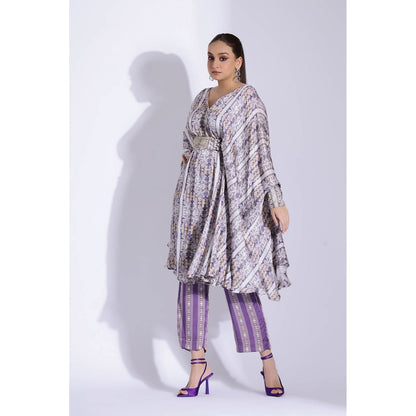 Studio Surbhi Georgette Satin Embellished Kaftan with Pant and Belt (Set of 3)