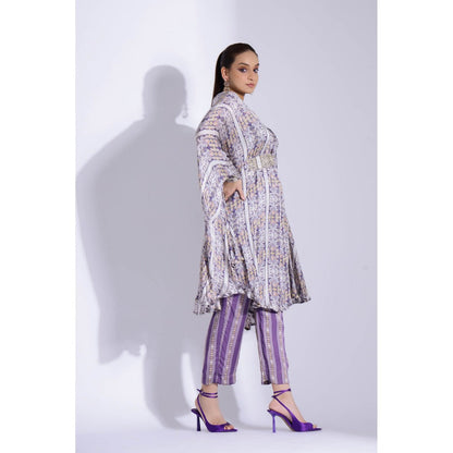 Studio Surbhi Georgette Satin Embellished Kaftan with Pant and Belt (Set of 3)