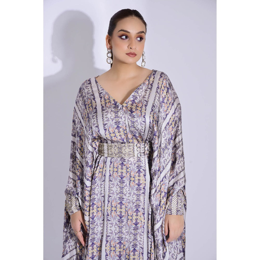 Studio Surbhi Georgette Satin Embellished Kaftan with Pant and Belt (Set of 3)