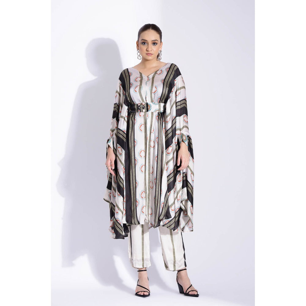 Studio Surbhi Multicolor Georgette Satin Embellished Kaftan with Pant and Belt (Set of 3)