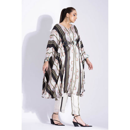 Studio Surbhi Multicolor Georgette Satin Embellished Kaftan with Pant and Belt (Set of 3)