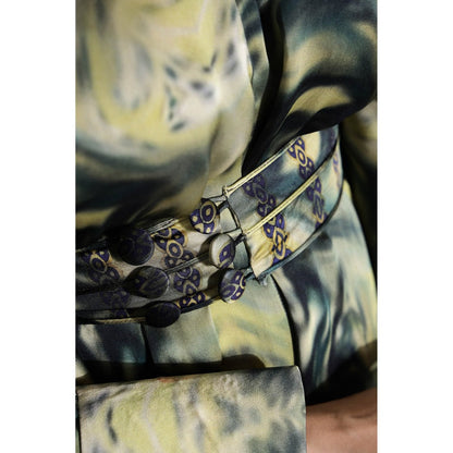 Studio Surbhi Green Georgette Satin Embellished Kaftan with Pant and Belt (Set of 3)