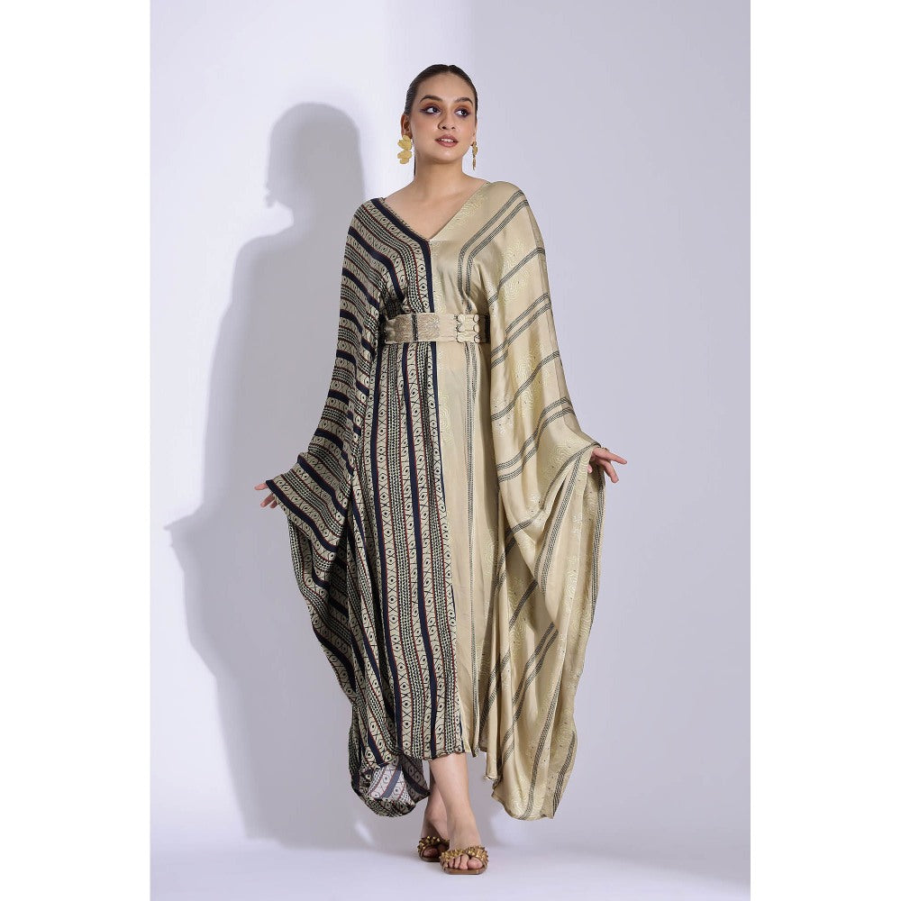 Studio Surbhi Georgette Satin Embellished Kaftan with Belt (Set of 2)