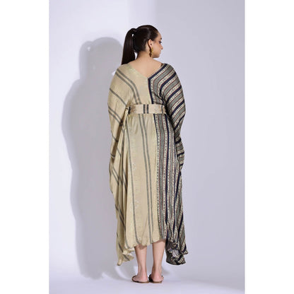 Studio Surbhi Georgette Satin Embellished Kaftan with Belt (Set of 2)