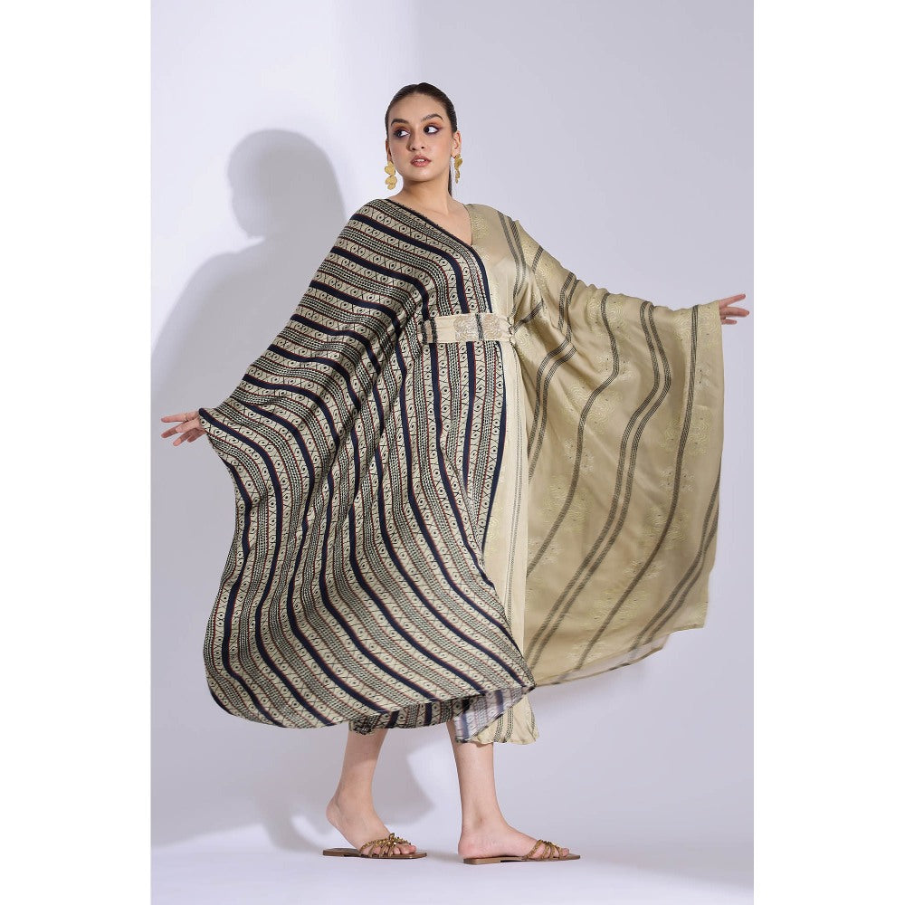 Studio Surbhi Georgette Satin Embellished Kaftan with Belt (Set of 2)