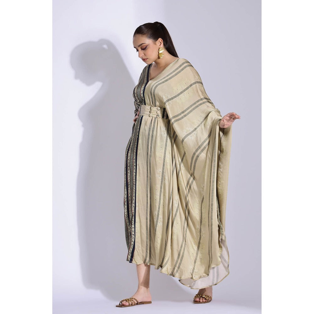 Studio Surbhi Georgette Satin Embellished Kaftan with Belt (Set of 2)