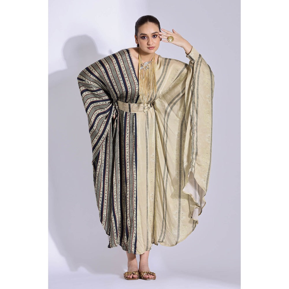 Studio Surbhi Georgette Satin Embellished Kaftan with Belt (Set of 2)