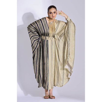 Studio Surbhi Georgette Satin Embellished Kaftan with Belt (Set of 2)