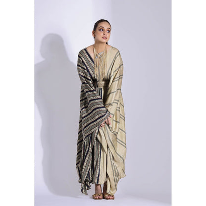 Studio Surbhi Georgette Satin Embellished Kaftan with Belt (Set of 2)