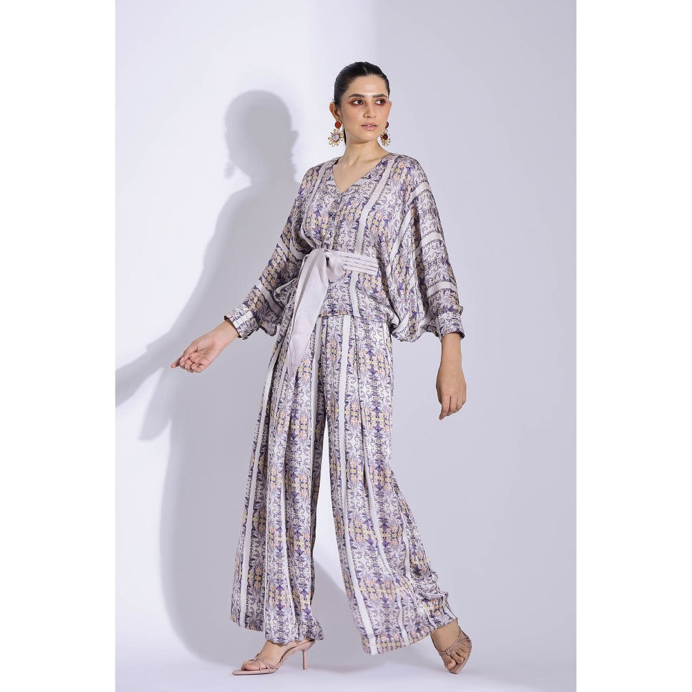 Studio Surbhi Grey Kimono Printed Co-Ord (Set of 3)