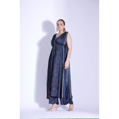 Studio Surbhi Georgette Satin Printed Kurta with Blouse and Pant (Set of 3)