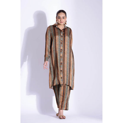 Studio Surbhi Georgette Satin Printed Shirt Style Kurta and Pant (Set of 2)