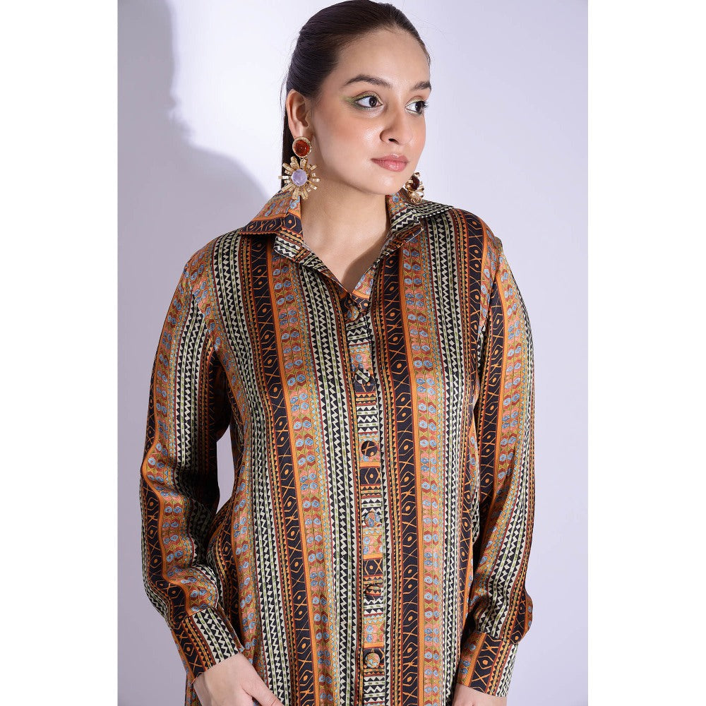 Studio Surbhi Georgette Satin Printed Shirt Style Kurta and Pant (Set of 2)