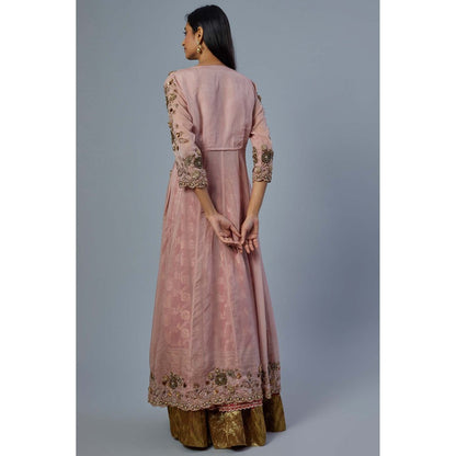 Studio A Blush Pink Embroidered Blouse with Lehenga, Dupatta and Jacket (Set of 4)