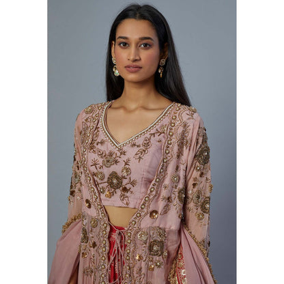 Studio A Blush Pink Embroidered Blouse with Lehenga, Dupatta and Jacket (Set of 4)