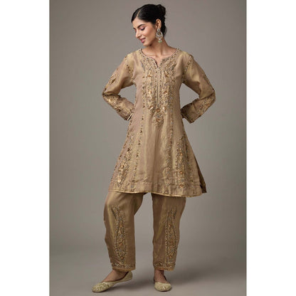 Studio A Brown Tissue Dori Hand Embroidered Kurta with Pant (Set of 2)