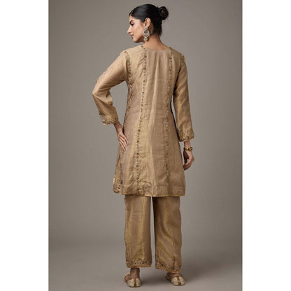 Studio A Brown Tissue Dori Hand Embroidered Kurta with Pant (Set of 2)