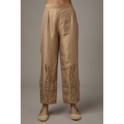 Studio A Brown Tissue Dori Hand Embroidered Kurta with Pant (Set of 2)