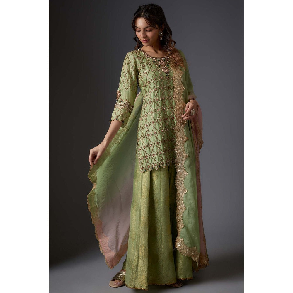 Studio A Green Banarasi Palazzo with Kurta and Dupatta (Set of 3)