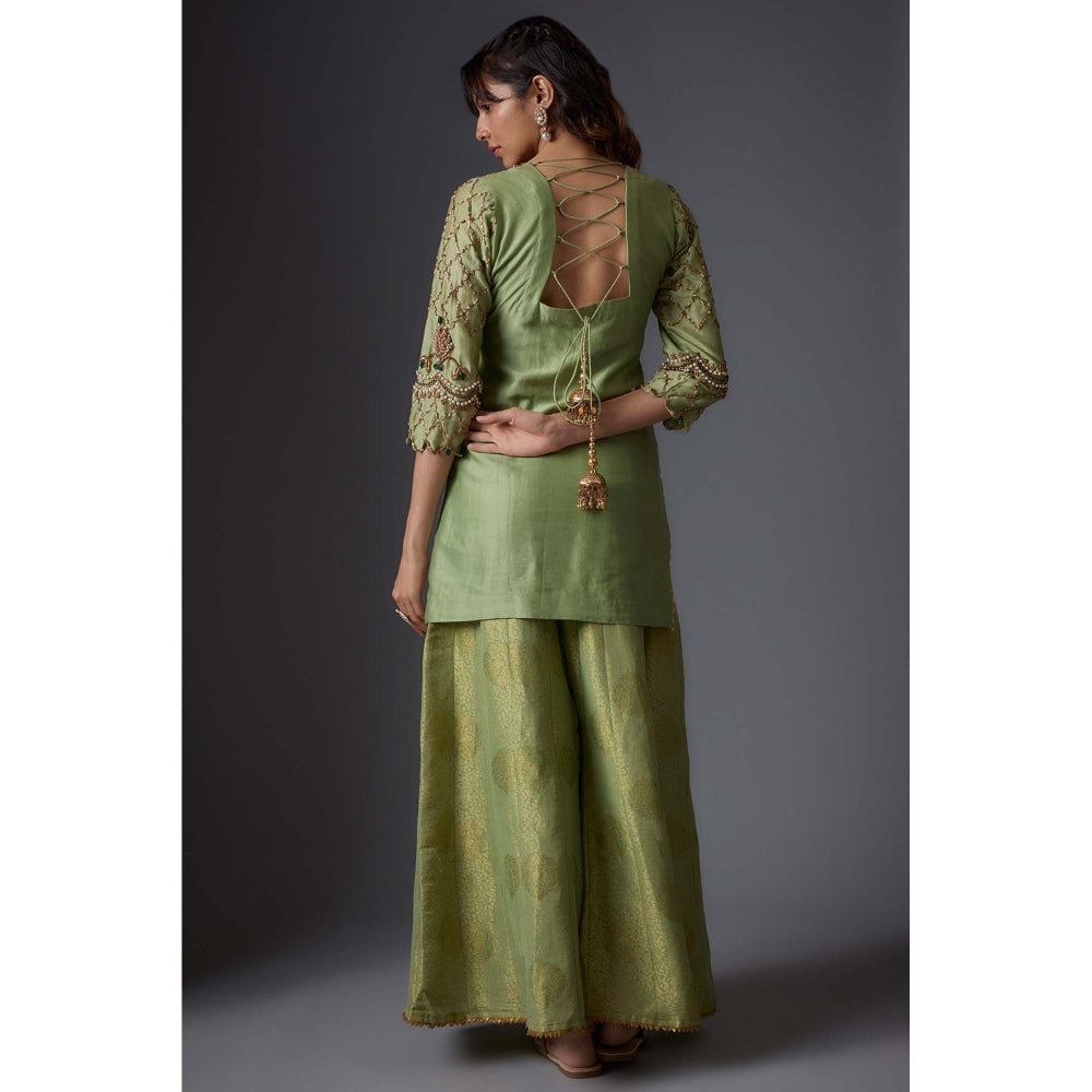 Studio A Green Banarasi Palazzo with Kurta and Dupatta (Set of 3)