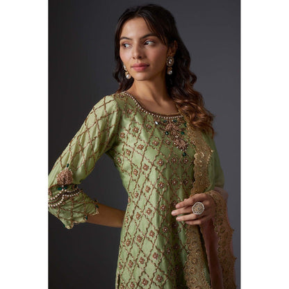 Studio A Green Banarasi Palazzo with Kurta and Dupatta (Set of 3)