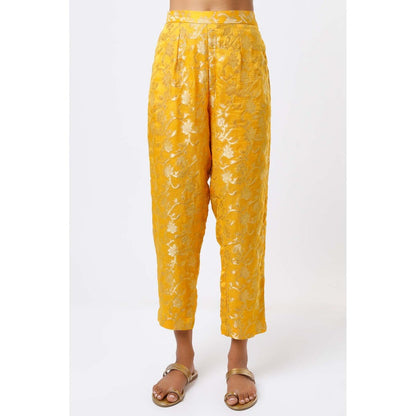Studio A Mustard Mirror Work Anarkali with Pant (Set of 2)