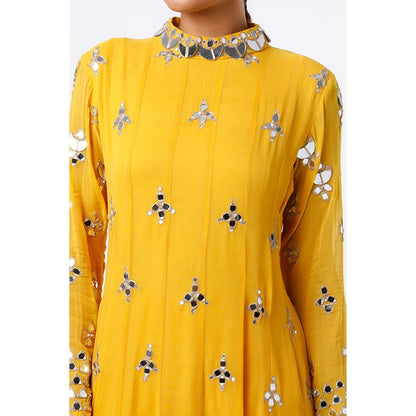 Studio A Mustard Mirror Work Anarkali with Pant (Set of 2)