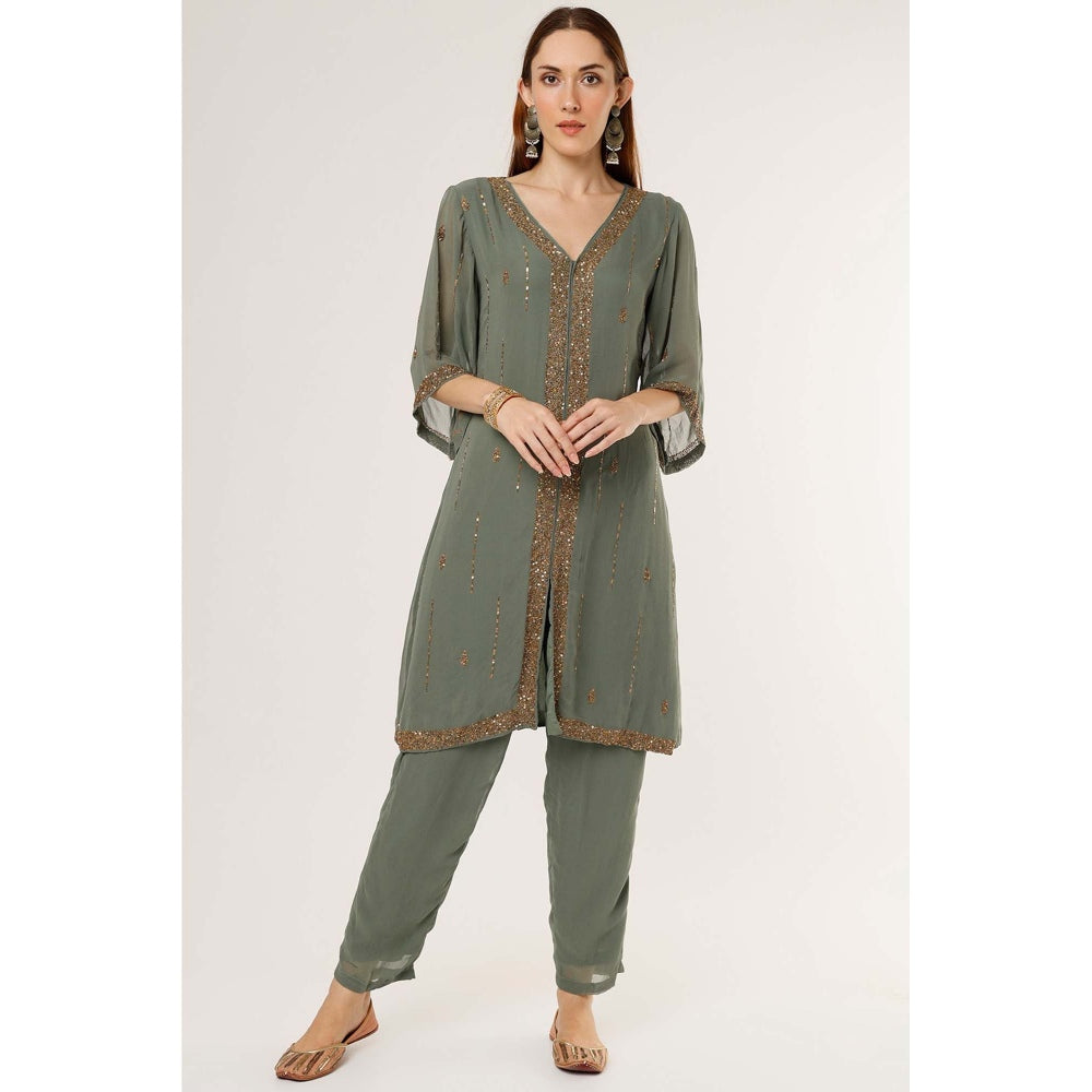 Studio A Olive Green Embroidered Kurta with Pant (Set of 2)