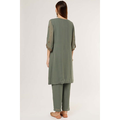 Studio A Olive Green Embroidered Kurta with Pant (Set of 2)