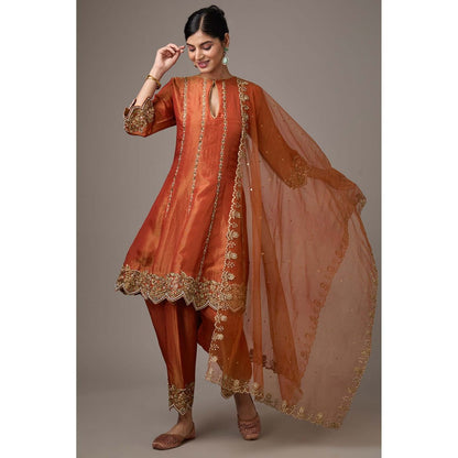 Studio A Rust Hand Embroidered Kurta with Salwar and Dupatta (Set of 3)