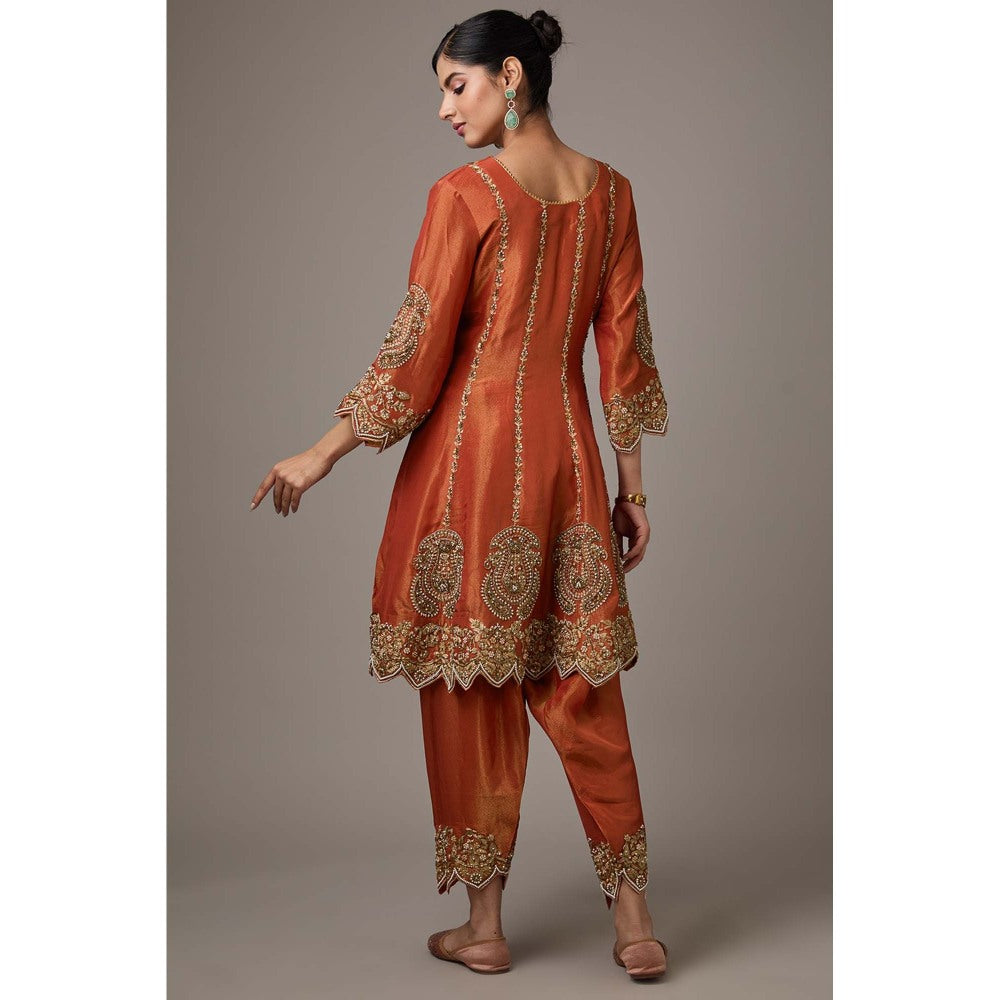 Studio A Rust Hand Embroidered Kurta with Salwar and Dupatta (Set of 3)