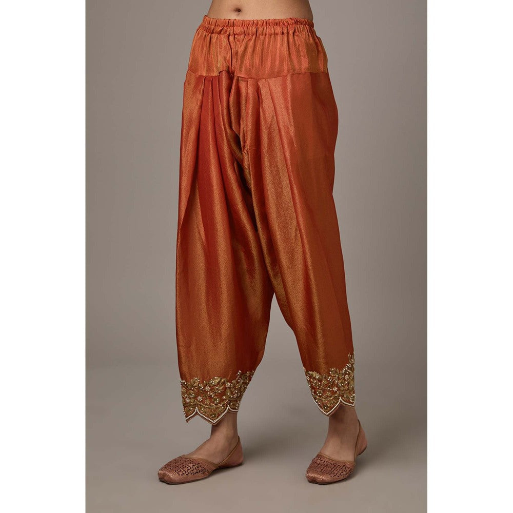 Studio A Rust Hand Embroidered Kurta with Salwar and Dupatta (Set of 3)