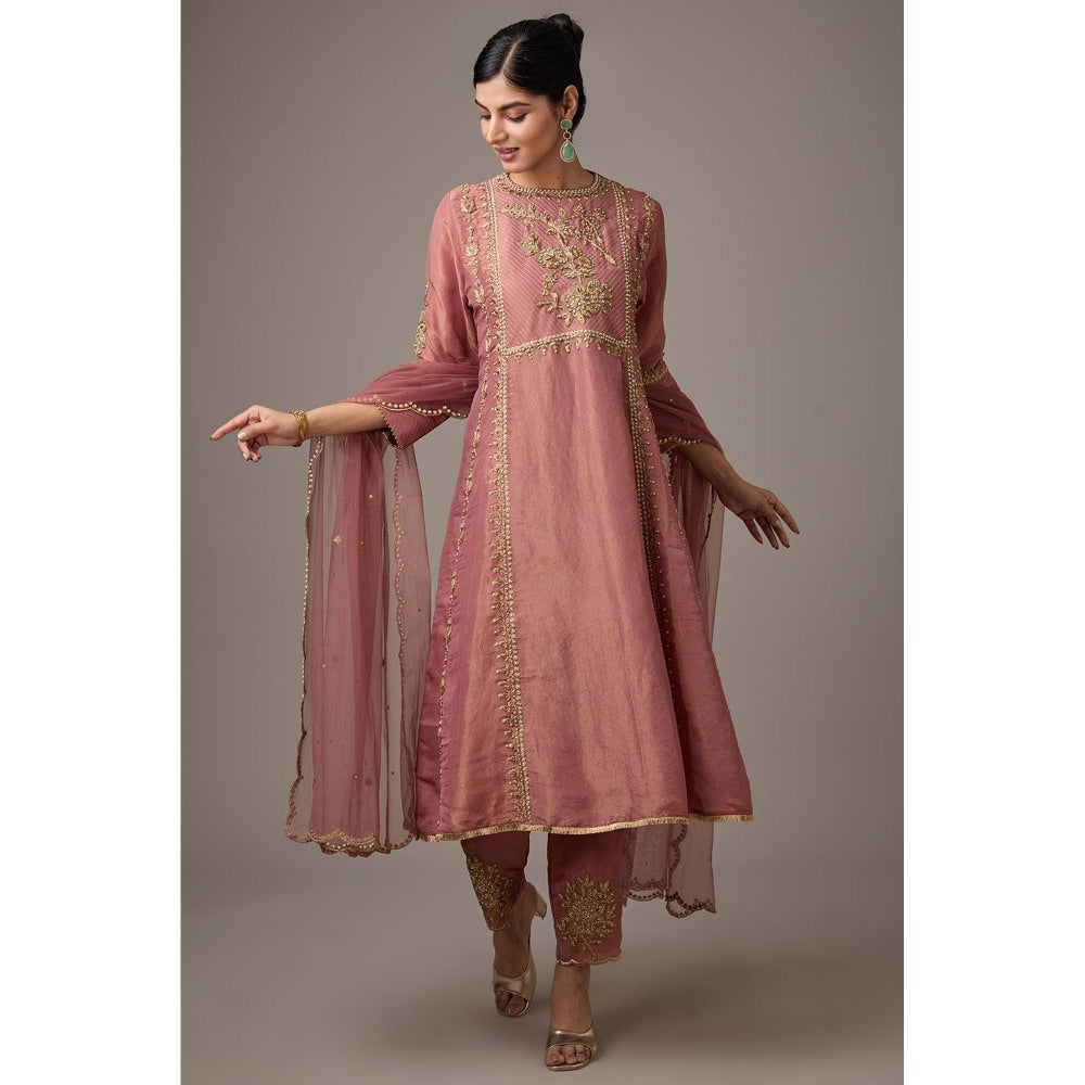 Studio A Pink Tissue Dori Hand Embroidered Kurta with Pant and Dupatta (Set of 3)