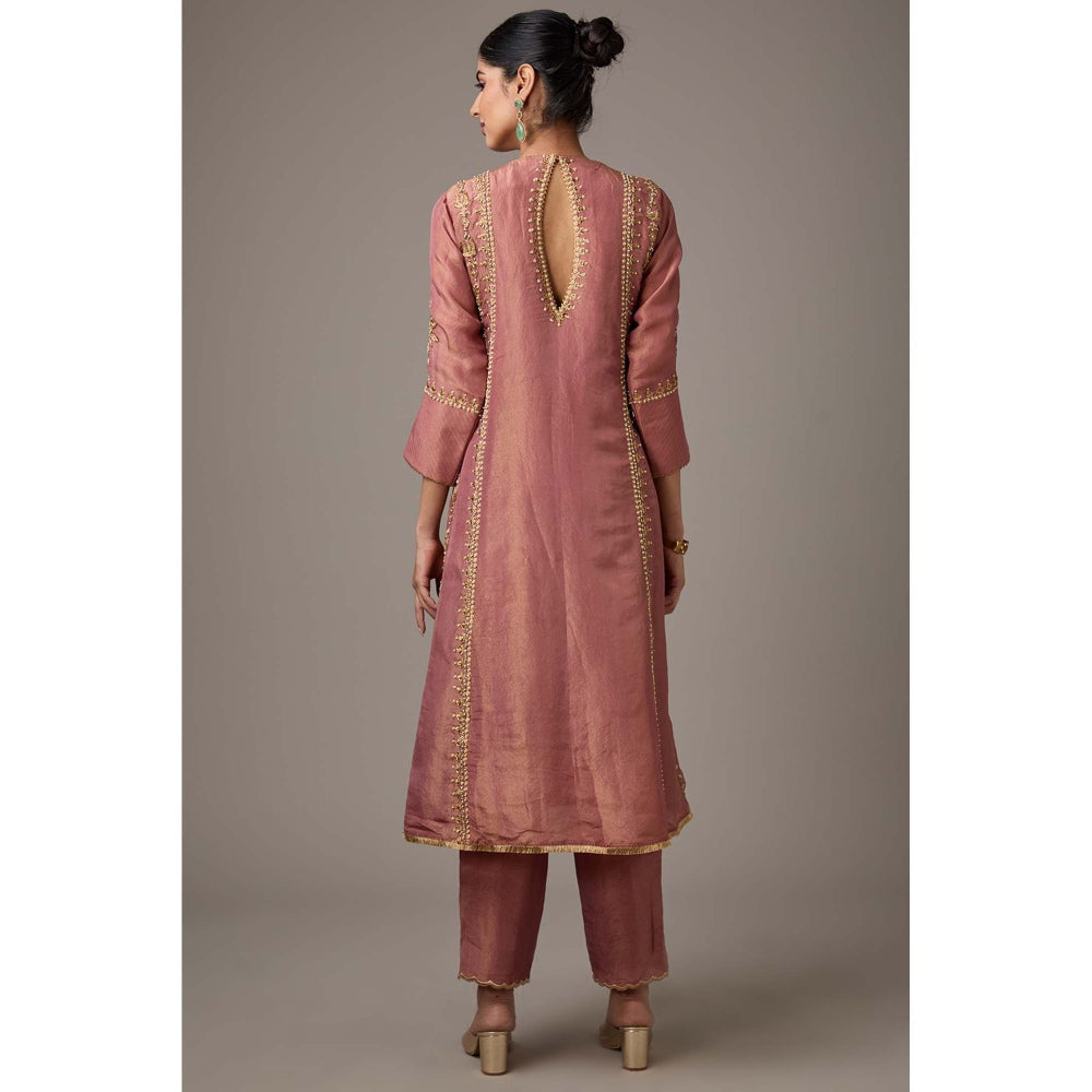 Studio A Pink Tissue Dori Hand Embroidered Kurta with Pant and Dupatta (Set of 3)