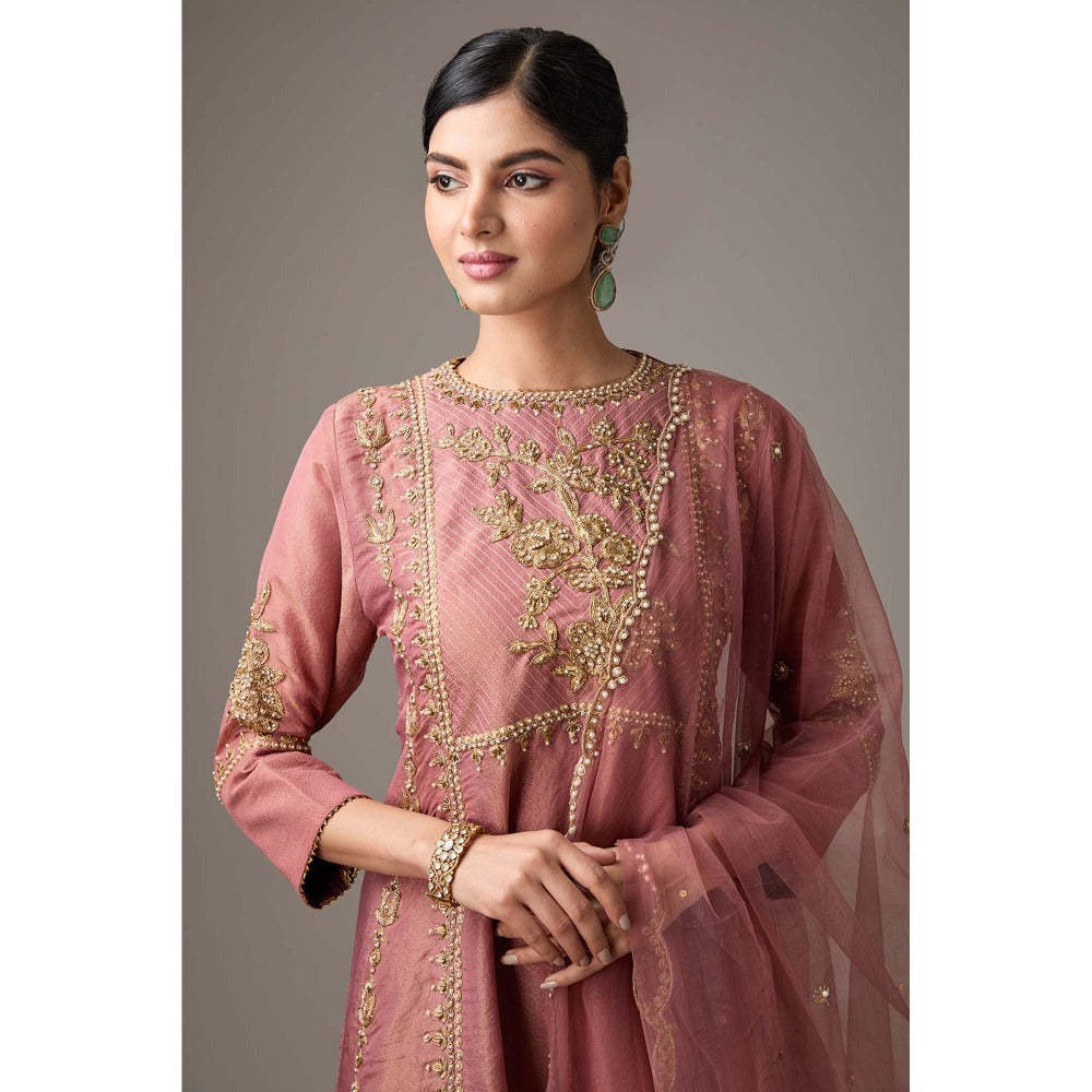 Studio A Pink Tissue Dori Hand Embroidered Kurta with Pant and Dupatta (Set of 3)