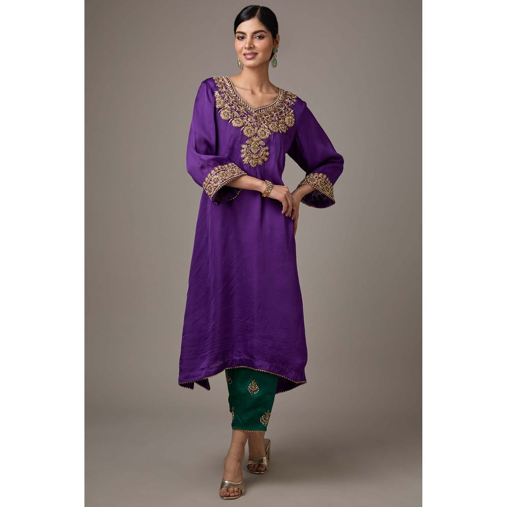 Studio A Purple Embroidered A-Line Flared Kurta with Salwar (Set of 2)