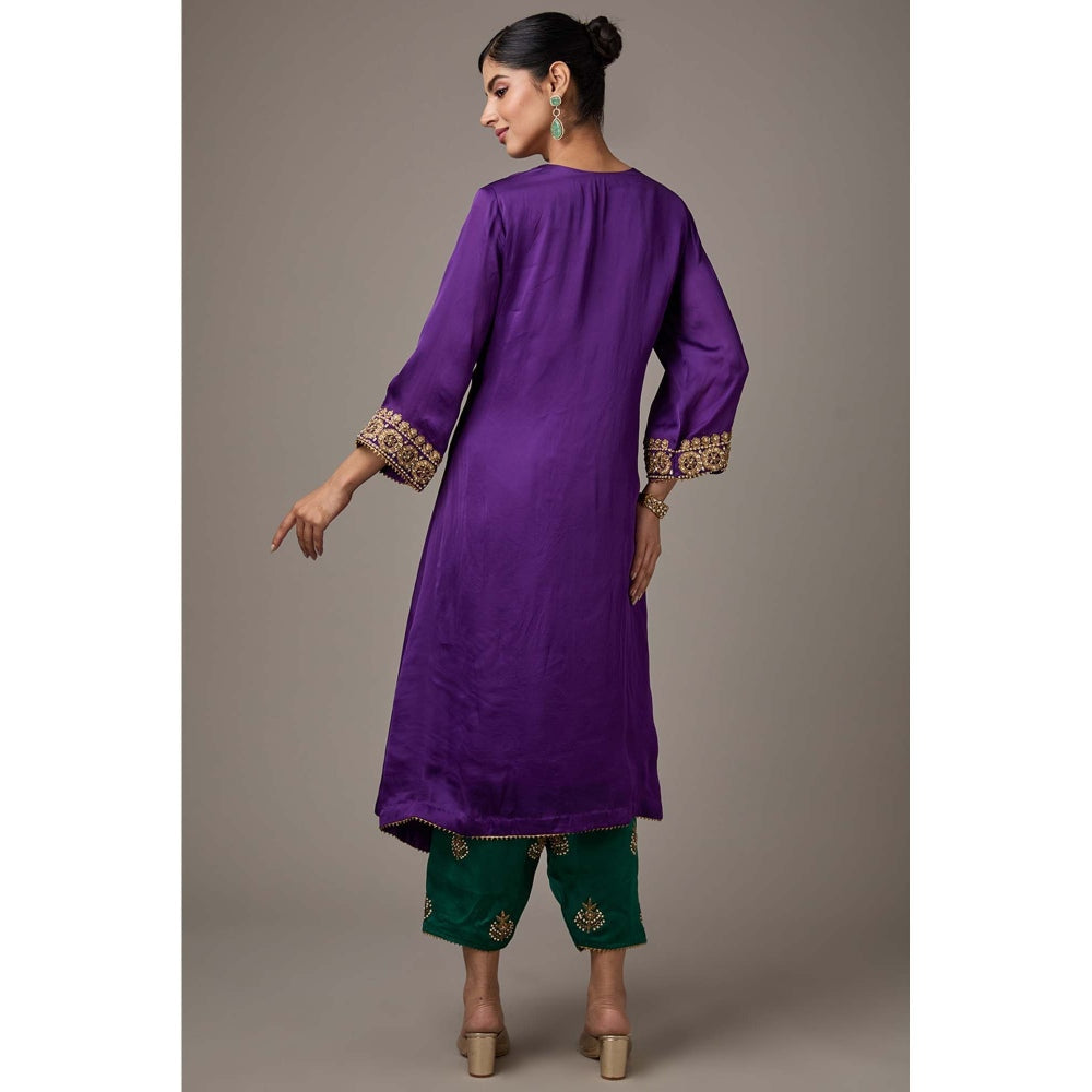Studio A Purple Embroidered A-Line Flared Kurta with Salwar (Set of 2)
