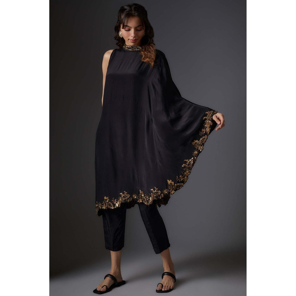 Studio A Black Crepe Embroidered Cape Sleeve Kurta with Pant (Set of 2)