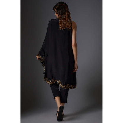 Studio A Black Crepe Embroidered Cape Sleeve Kurta with Pant (Set of 2)