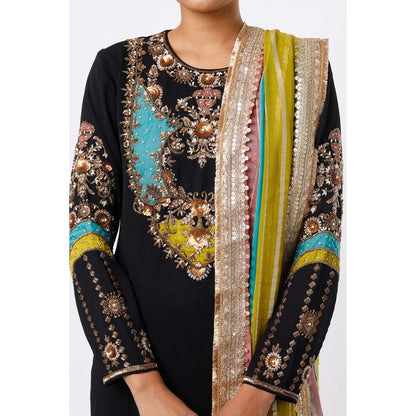Studio A Black Embroidered Kurta with Pant and Dupatta (Set of 3)
