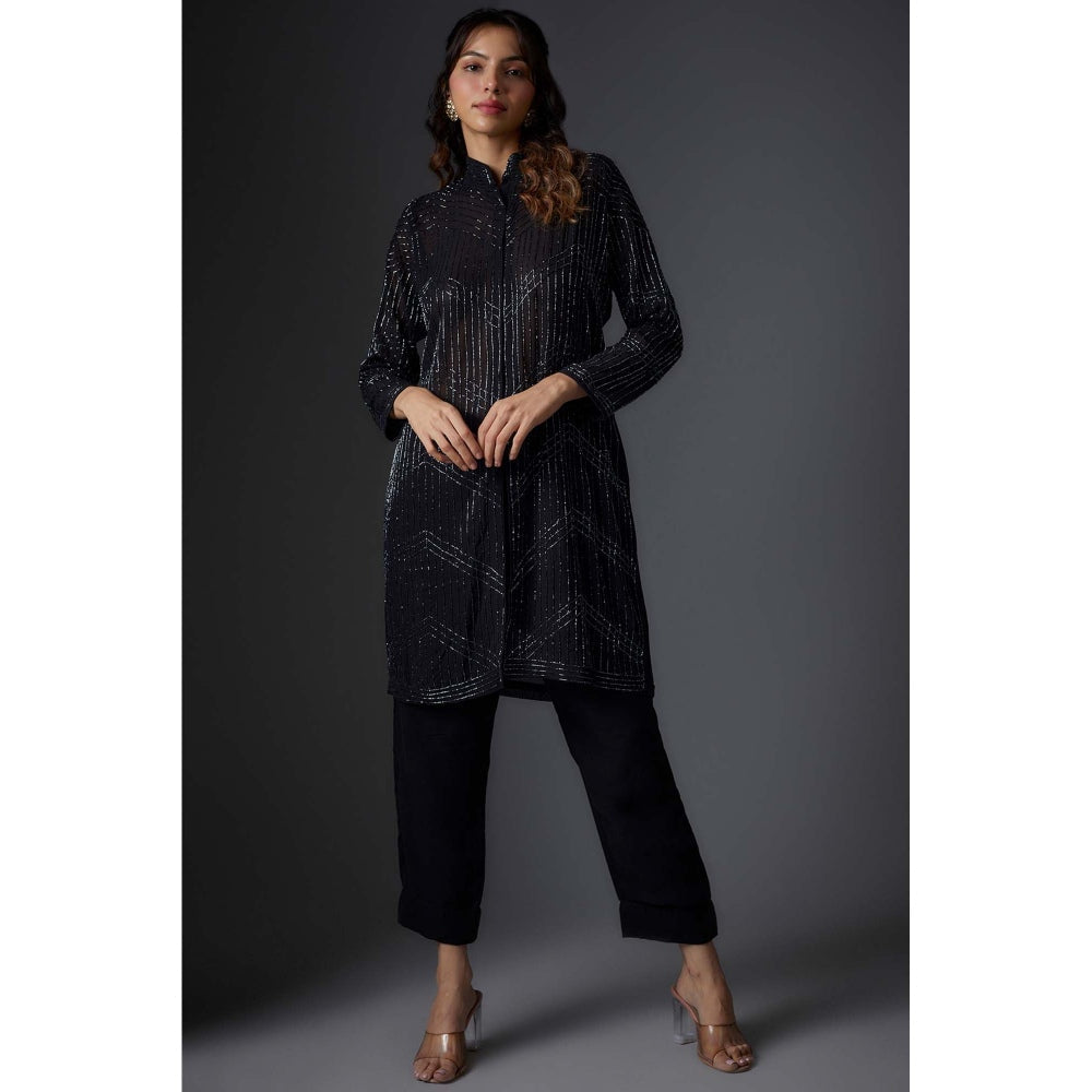 Studio A Black Georgette Embroidered Jacket with Pant (Set of 2)