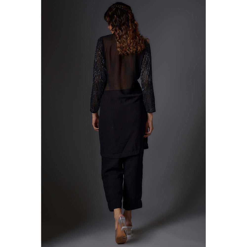 Studio A Black Georgette Embroidered Jacket with Pant (Set of 2)