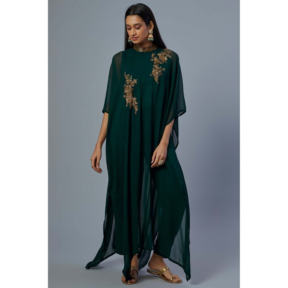 Studio A Emerald Green Embroidered Kaftan with Pant (Set of 2)