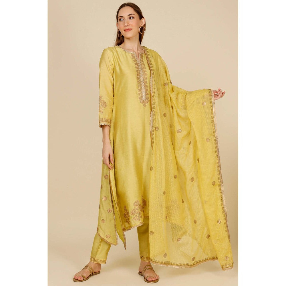 Studio A Yellow Gota Embroidered Kurta with Pant and Dupatta (Set of 3)