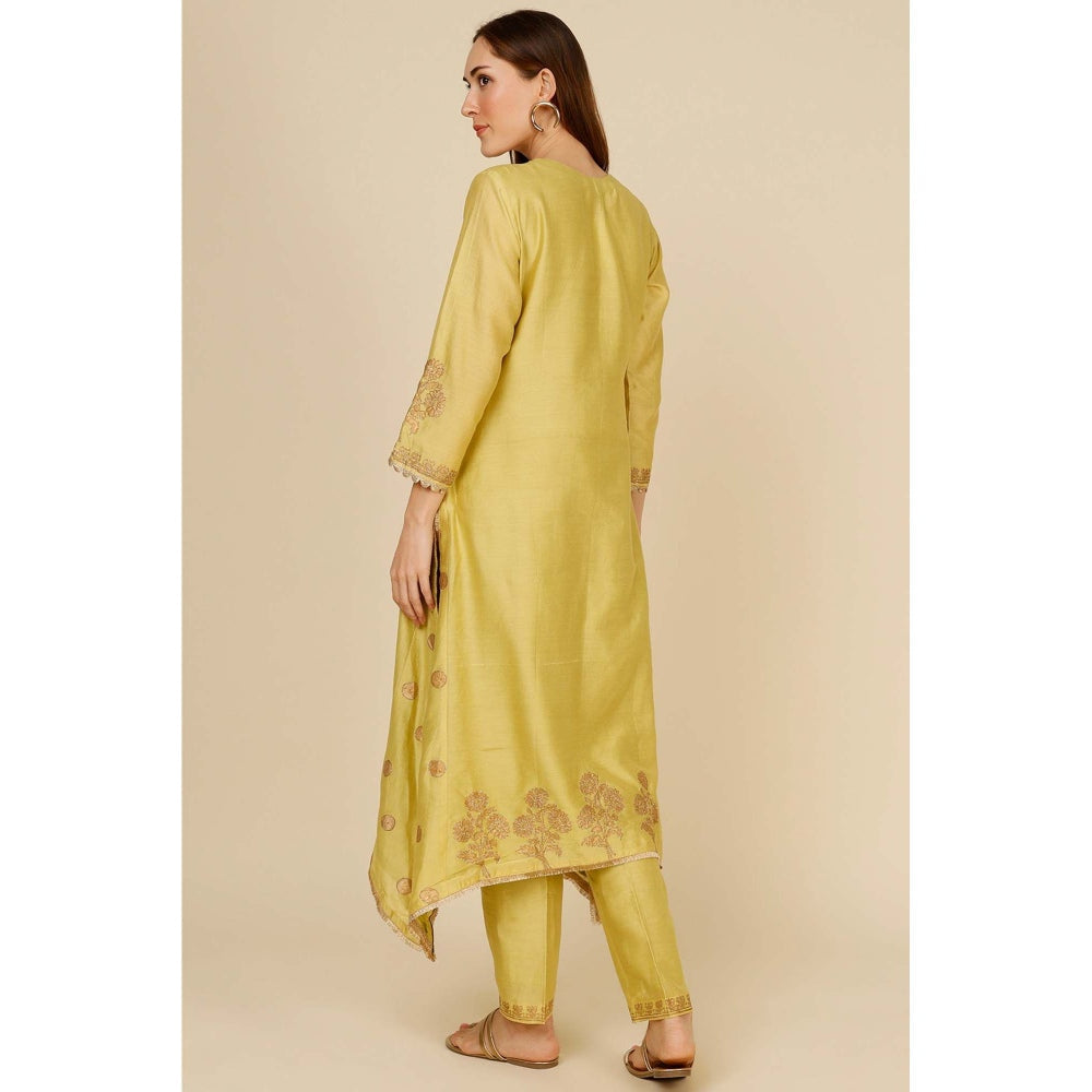 Studio A Yellow Gota Embroidered Kurta with Pant and Dupatta (Set of 3)