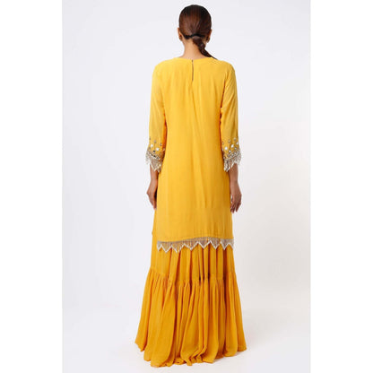 Studio A Mustard Layered Lehenga with Kurta and Dupatta (Set of 3)