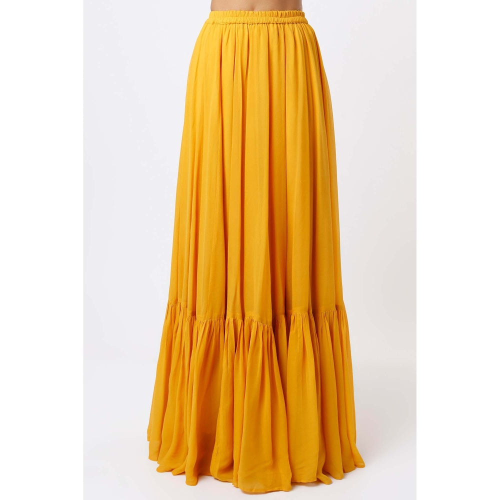 Studio A Mustard Layered Lehenga with Kurta and Dupatta (Set of 3)