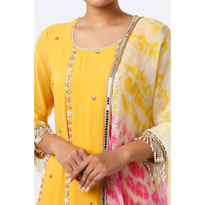 Studio A Mustard Layered Lehenga with Kurta and Dupatta (Set of 3)
