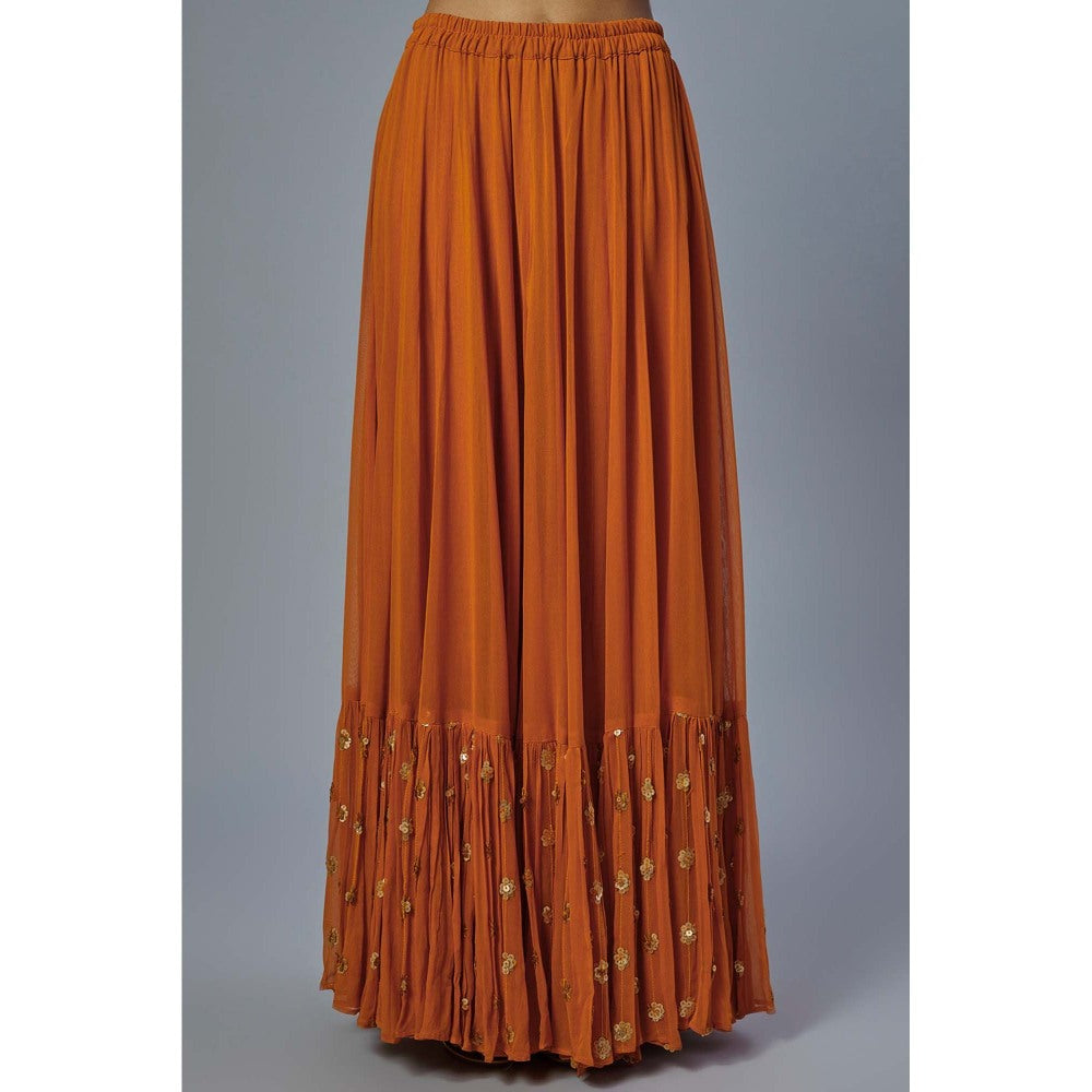 Studio A Orange Satin Silk Kurta with Lehenga and Dupatta (Set of 3)