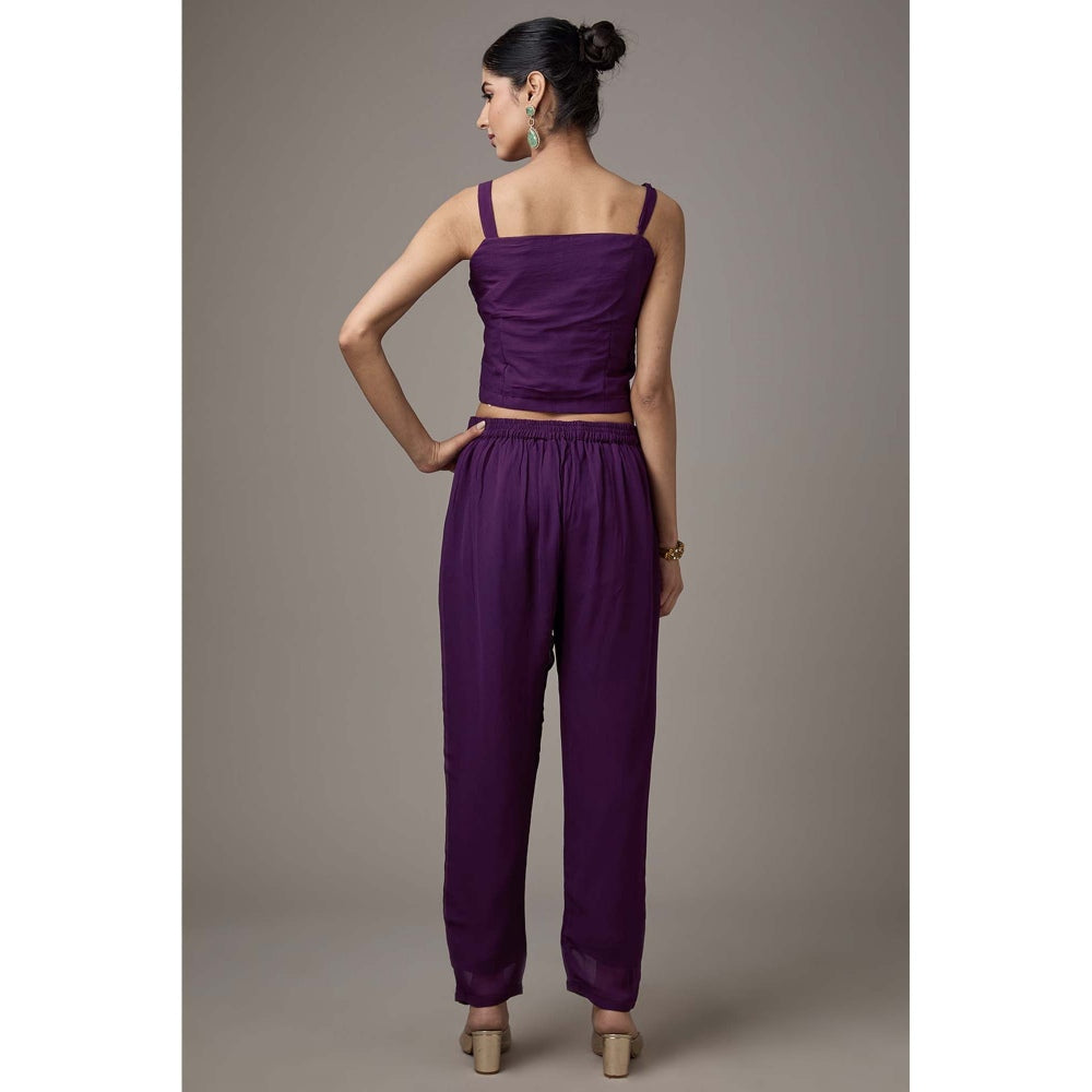 Studio A Purple Georgette Hand Embroidered Cape with Blouse and Pant (Set of 3)